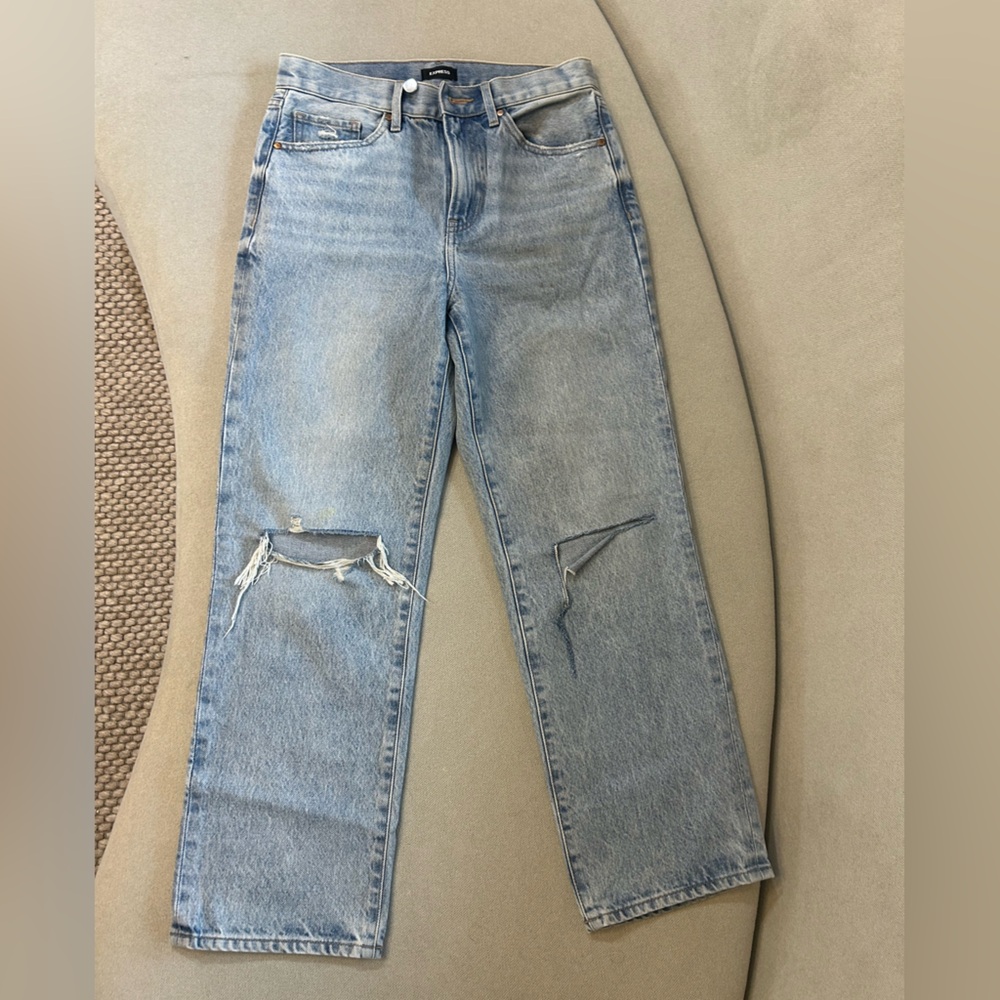 Express Light Blue Straight Ankle Jeans
